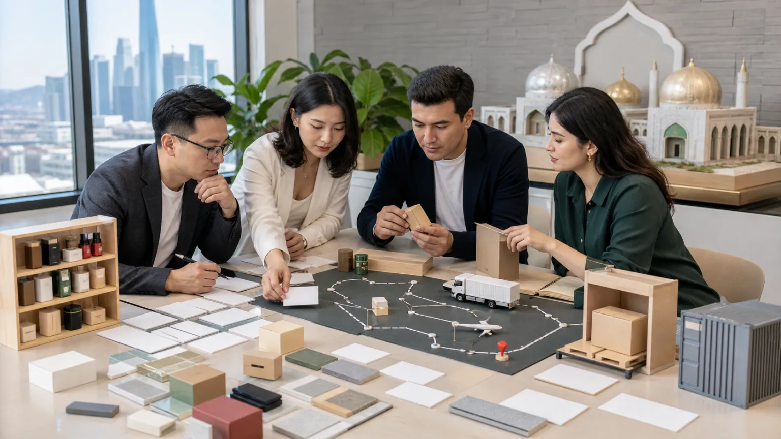 香港與中亞企業團隊以無文字樣品、物流模型及空白訪談卡規劃買家驗證、合作夥伴核驗和履約試點。